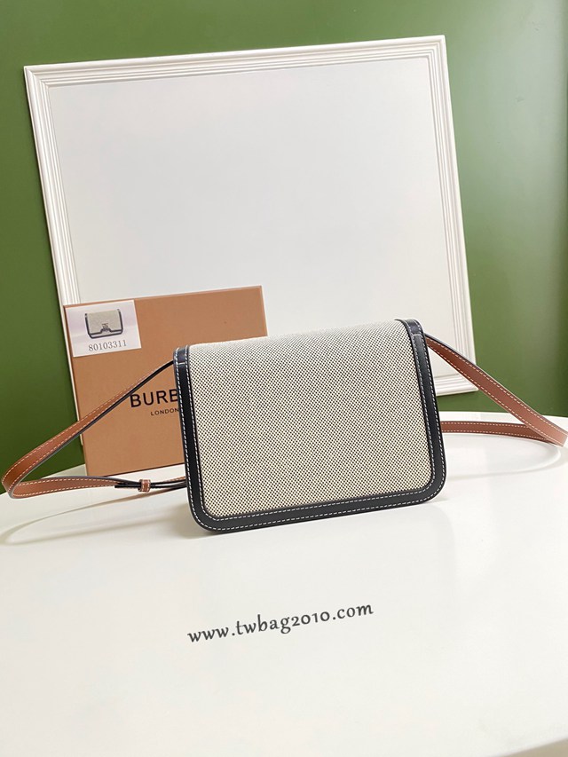 Burberry專門店新款小號TB專屬標識雙色帆布拼皮鎖扣包 巴寶莉經典款女士單肩包 yxb1363